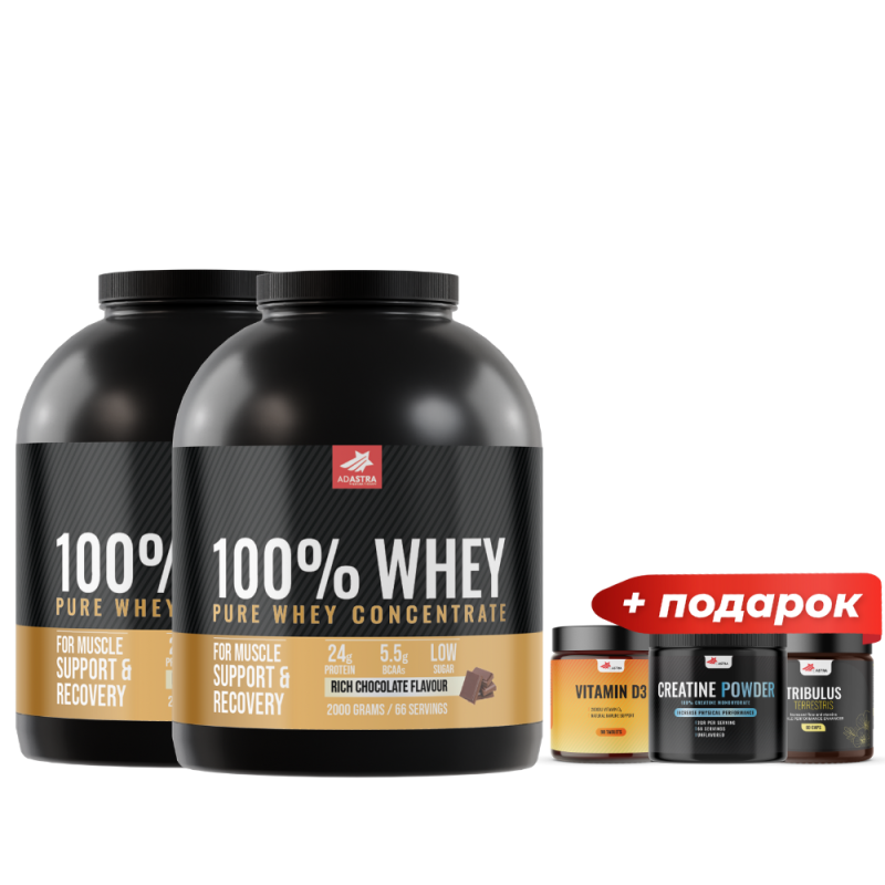 2X WHEY + ПОДАРОК Vitamin D3 (90 tbl.) + Creatine + Tribulus 