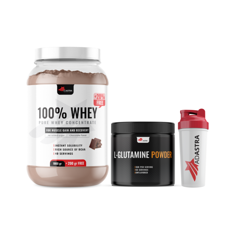 100% WHEY Protein (1500g) + подарок L-Glutamine + Shaker - со вкус на чоколадо 