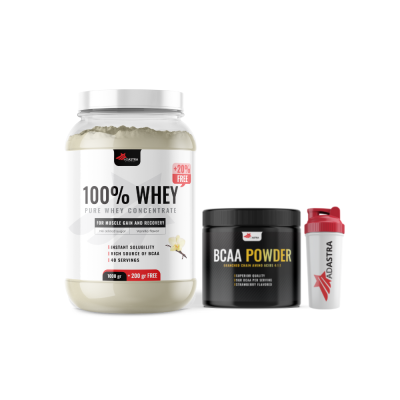 100% WHEY Protein, (1500g) + BCAA gift + Shaker - with vanilla flavor