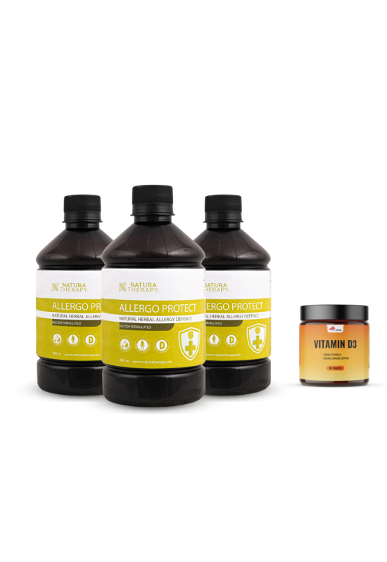 Allergo Protect (500ml) (2+1)  + подарок Д3 (90cps) - препарат против алергија Allergo Protect (500ml) (2+1)  + подарок Д3 (90cps) - препарат против алергија