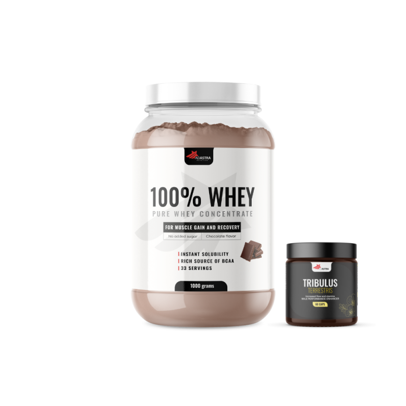 100% WHEY Protein, (1000g) + Tribulus Terrestis (60cps) - со вкус на чоколадо 100% WHEY Protein, (1000g) + Tribulus Terrestis (60cps) - со вкус на чоколадо
