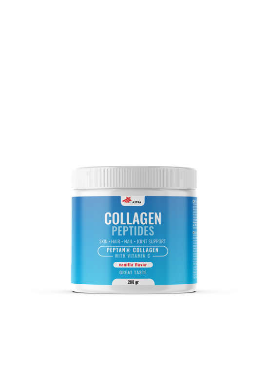 COLLAGEN PEPTIDES -  додаток на исхраната во прав со колагенски пептиди и витамин Ц, наменет за одржување на здравјето на кожата, зглобовите, мускулите и коските.