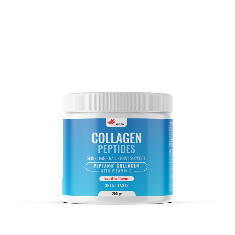 COLLAGEN PEPTIDES -  додаток на исхраната во прав со колагенски пептиди и витамин Ц, наменет за одржување на здравјето на кожата, зглобовите, мускулите и коските.