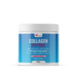 COLLAGEN PEPTIDES with raspberry flavor - dietary supplement powder with collagen peptides and vitamin C, intended for maintaining the health of the skin, joints, muscles and bones.