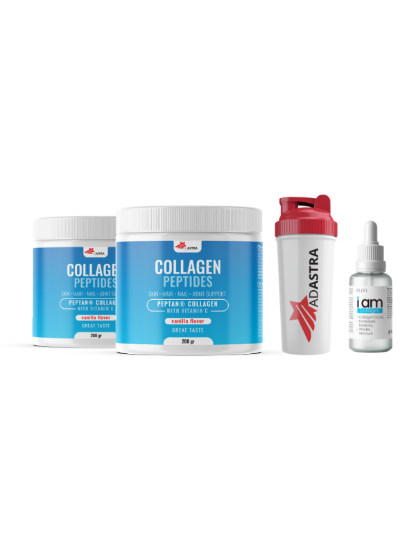 COLLAGEN PEPTIDES (1+1) + подарок Shaker + I'am Collagen серум - додаток на исхраната во прав со колагенски пептиди и витамин Ц, наменет за одржување на здравјето на кожата, зглобовите, мускулите и коските